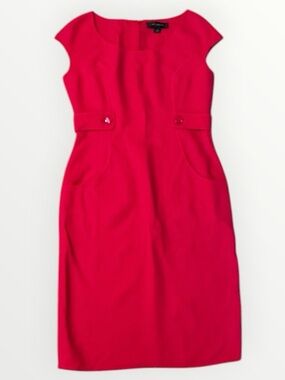 St. John Hot Pink Cap-Sleeve Sheath Dress Buttons Designer Luxury Work Party 6 8